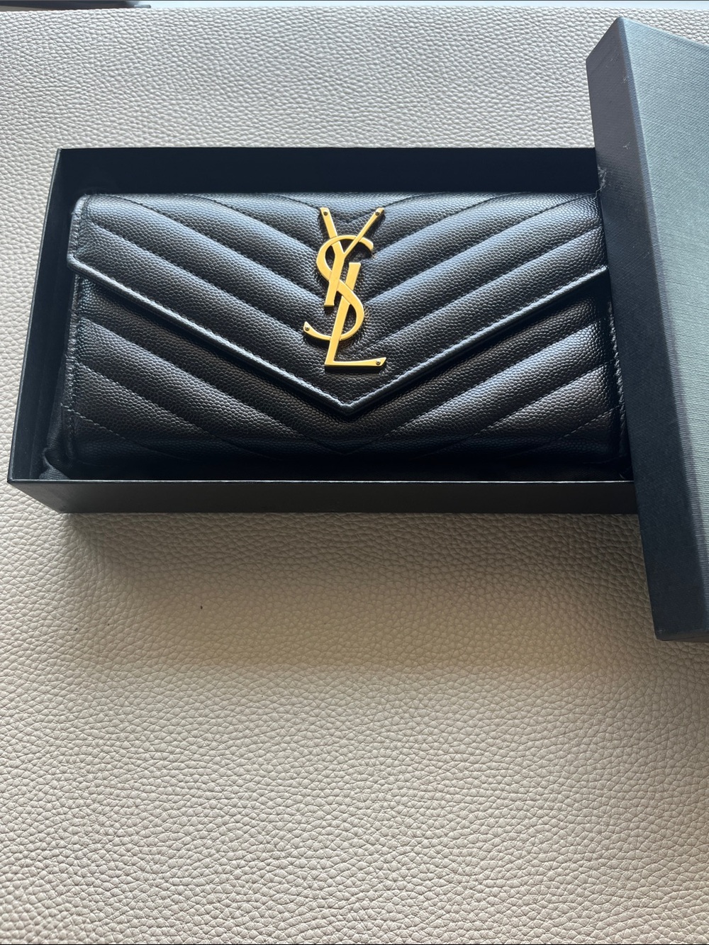 Saint Laurent Cassandre Matelassé Large Flap Wallet with Gold YSL logo